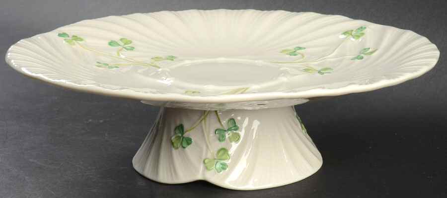 Harp Shamrock 9" Diameter Pedestal Cake Stand by Belleek Pottery (Ireland)-1