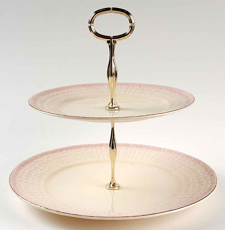 Limpet Pink (No Trim, Smooth) 2 Tiered Serving Tray (Dinner & Salad Plate) by Belleek Pottery (Ireland)-1