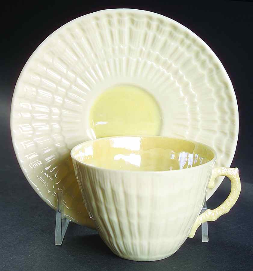Limpet Yellow Flat Cup & Saucer Set by Belleek Pottery (Ireland)-1