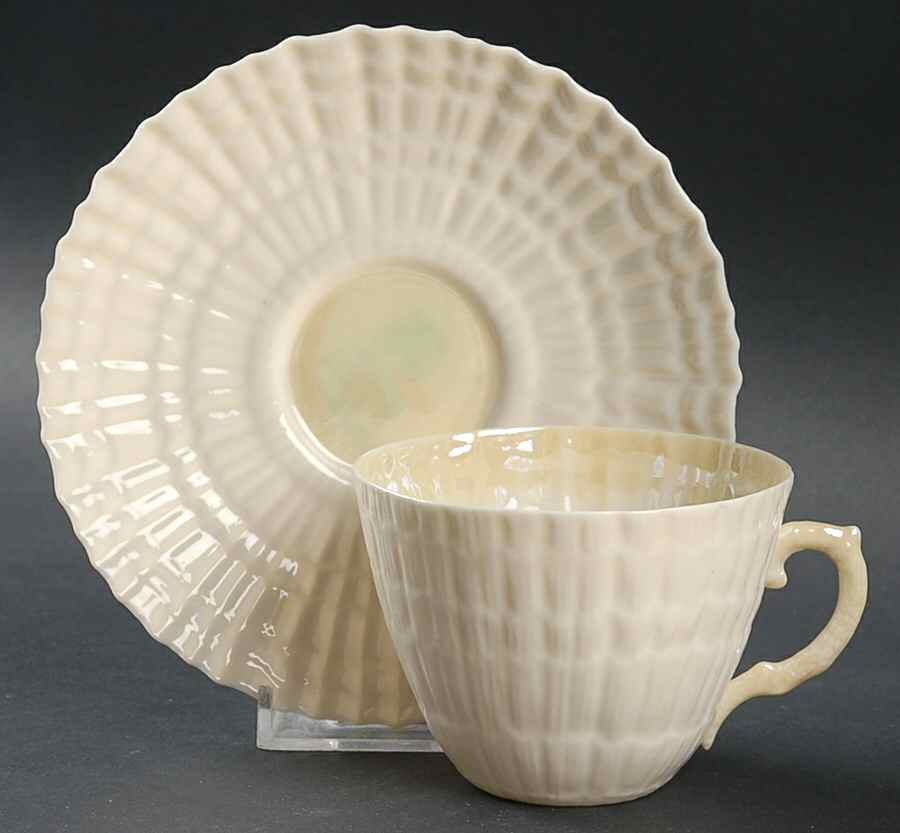Limpet Yellow Flat Cup & Saucer Set by Belleek Pottery (Ireland)-1