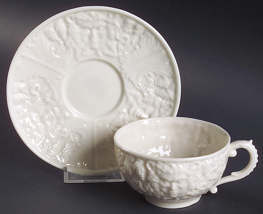 Mask (Irish) (No Lustre Accent) Flat Cup & Saucer Set by Belleek Pottery (Ireland)-1