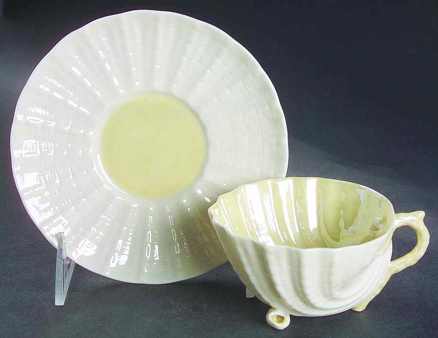 Neptune Yellow Footed Cup & Saucer Set by Belleek Pottery (Ireland)-1