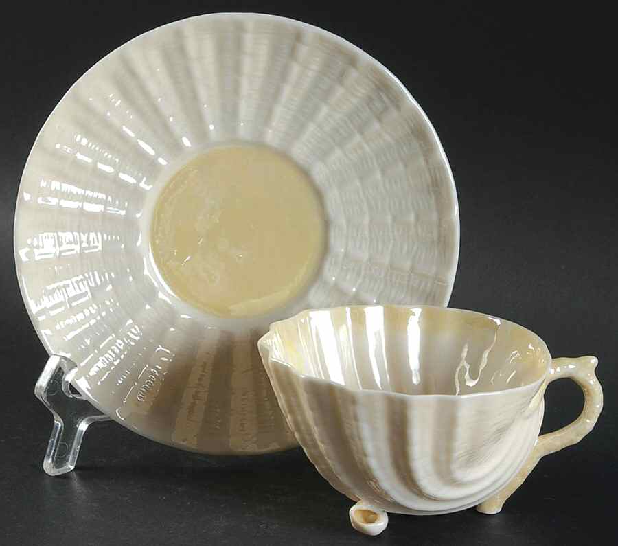 Neptune Yellow Footed Cup & Saucer Set by Belleek Pottery (Ireland)-1