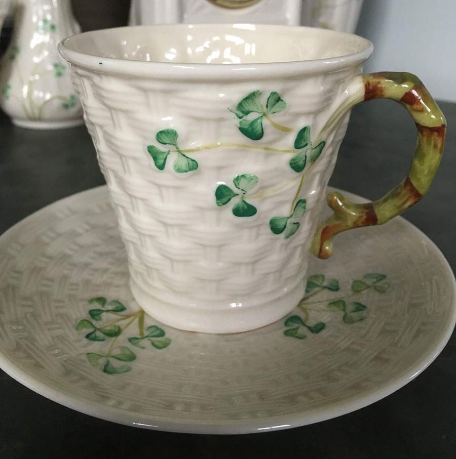 Shamrock Flat Cup & Saucer Set by Belleek Pottery (Ireland)-1