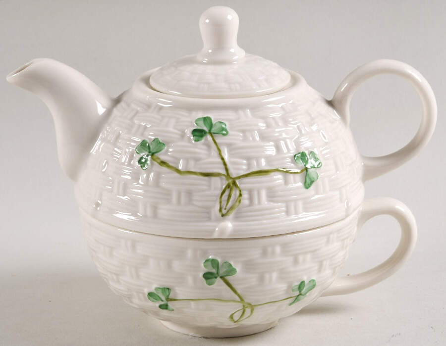 Shamrock Individual Teapot & Lid with Cup by Belleek Pottery (Ireland)-1