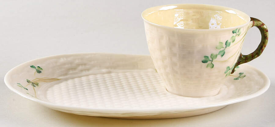 Shamrock Snack Plate & Cup Set by Belleek Pottery (Ireland)-1