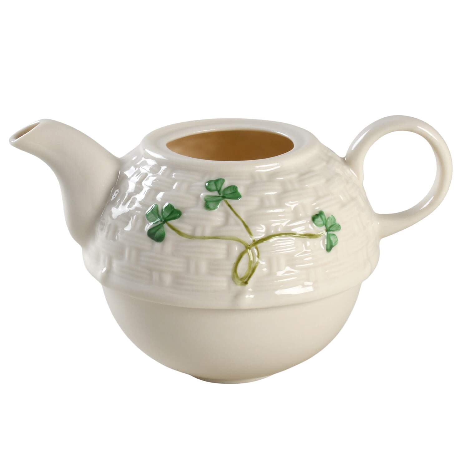 Shamrock Individual Teapot with Cup Teapot No Lid by Belleek Pottery (Ireland)-1