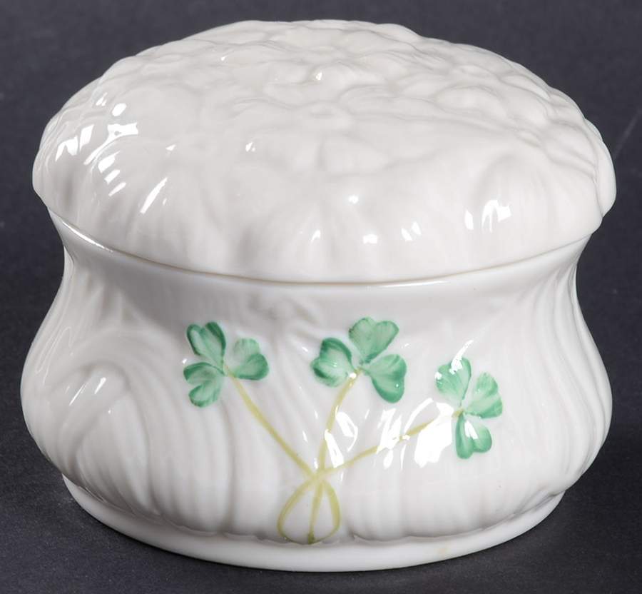 Shamrock Trinket Box with Lid by Belleek Pottery (Ireland)-1