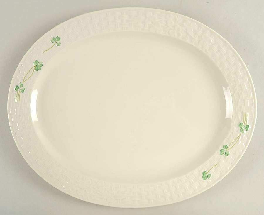Shamrock 15" Oval Serving Platter by Belleek Pottery (Ireland)-1