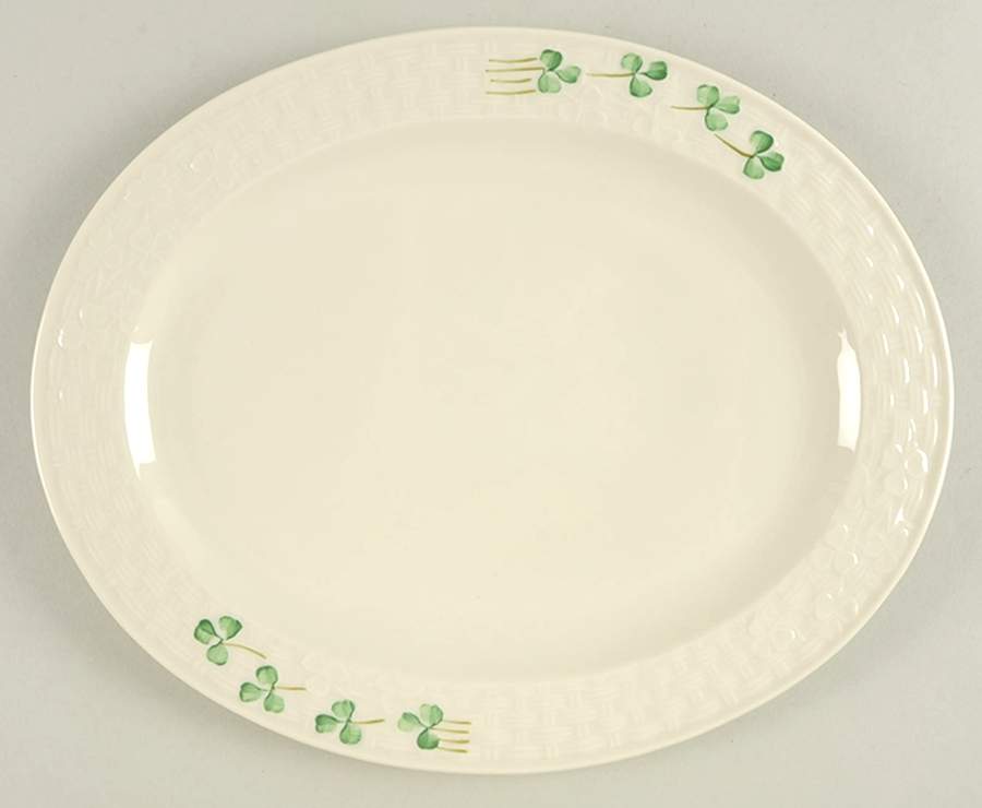 Shamrock 11" Oval Serving Platter by Belleek Pottery (Ireland)-1