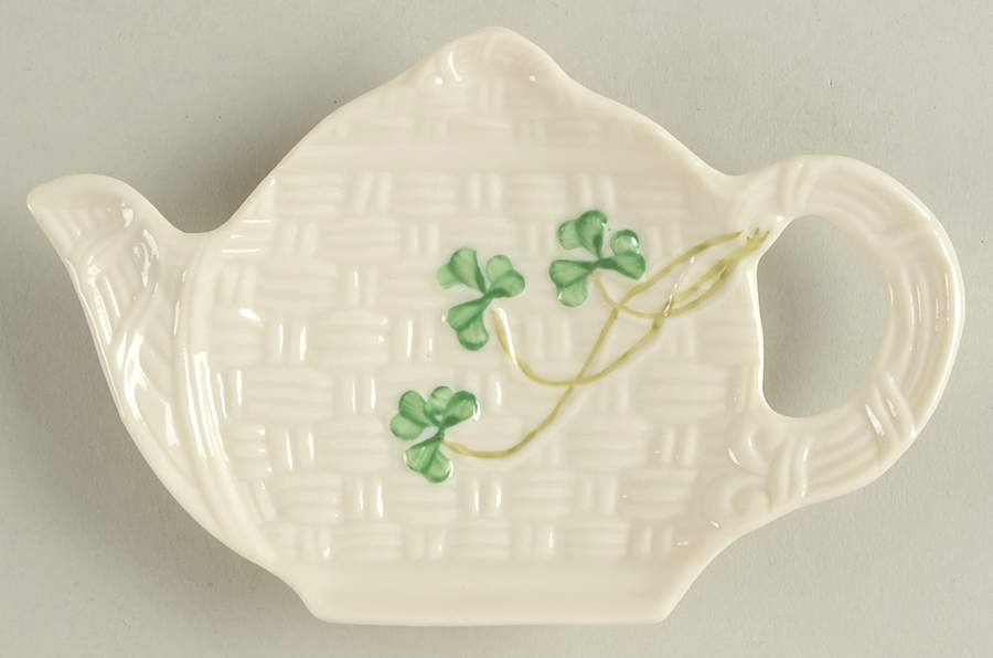 Shamrock Tea Bag Holder/Spoon Rest by Belleek Pottery (Ireland)-1