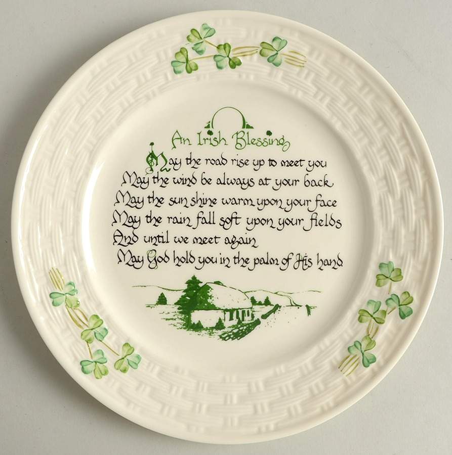 Shamrock 8" Irish Blessing Plate by Belleek Pottery (Ireland)-1