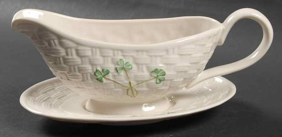 Shamrock Gravy Boat & Underplate by Belleek Pottery (Ireland)-1