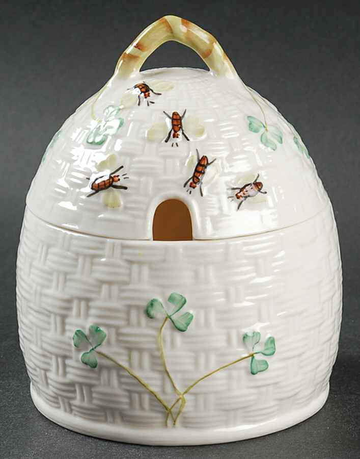 Shamrock Honey Pot with Lid by Belleek Pottery (Ireland)-1