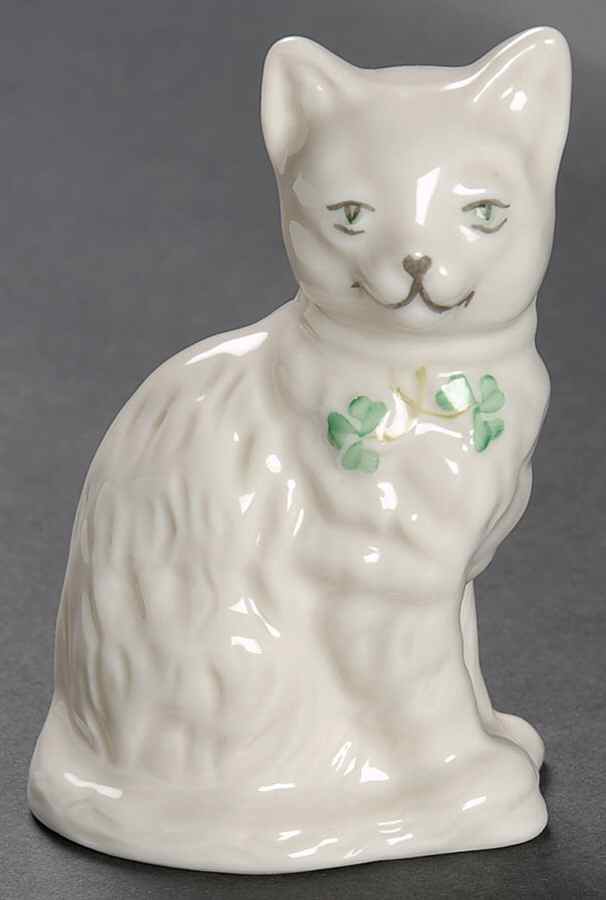 Shamrock Cat Figurine by Belleek Pottery (Ireland)-1