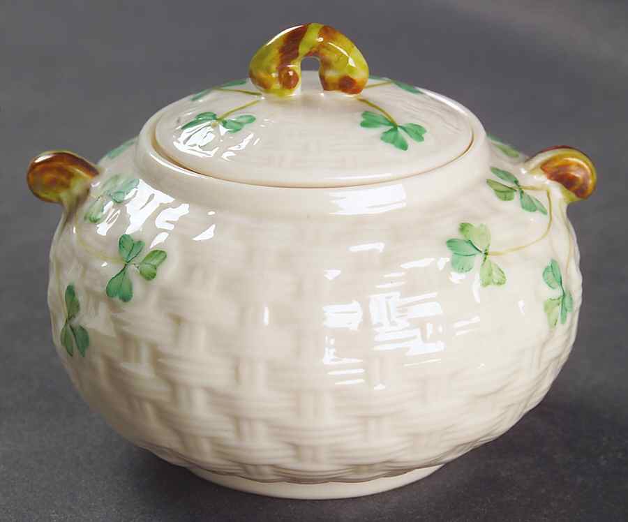 Shamrock Mini Sugar Bowl & Lid by Belleek Pottery (Ireland)-1