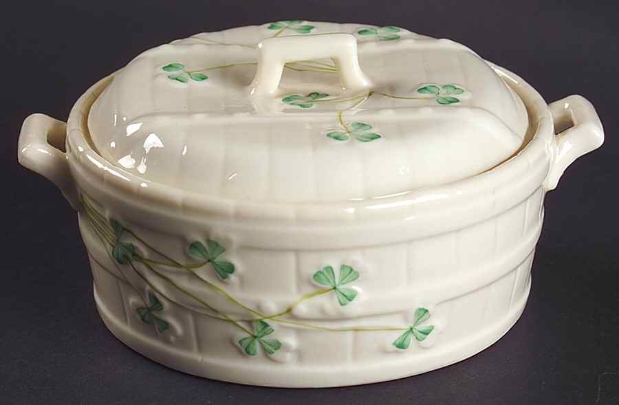 Shamrock Butter Tub & Lid by Belleek Pottery (Ireland)-1