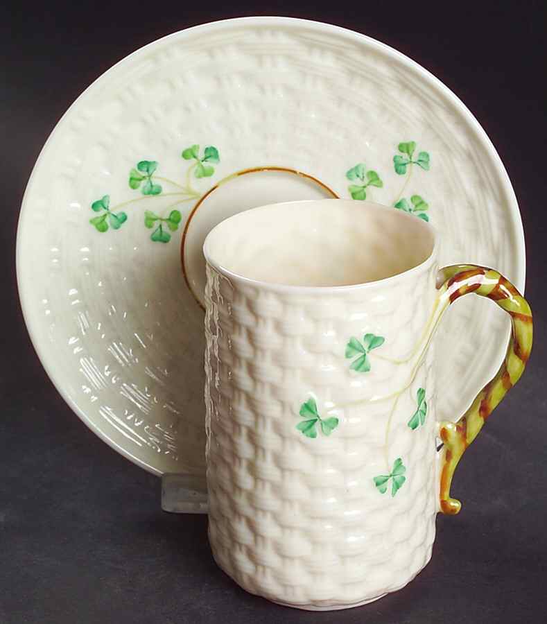 Shamrock Irish Coffee Cup and Saucer Set by Belleek Pottery (Ireland)-1