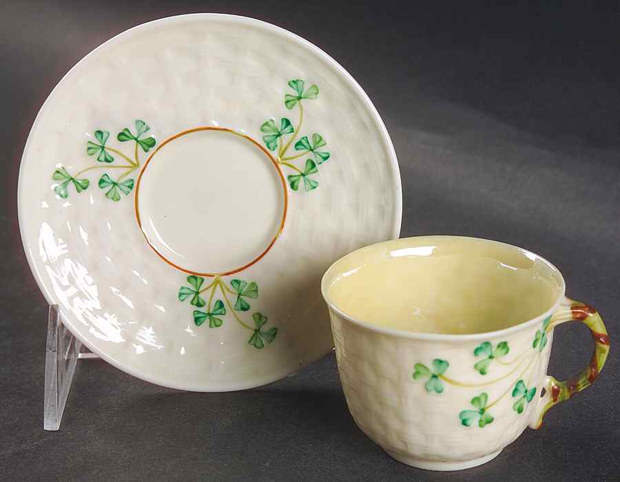 Shamrock Flat Demitasse Cup & Saucer Set by Belleek Pottery (Ireland)-1