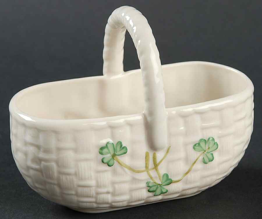 Shamrock 3" Handled Basket by Belleek Pottery (Ireland)-1