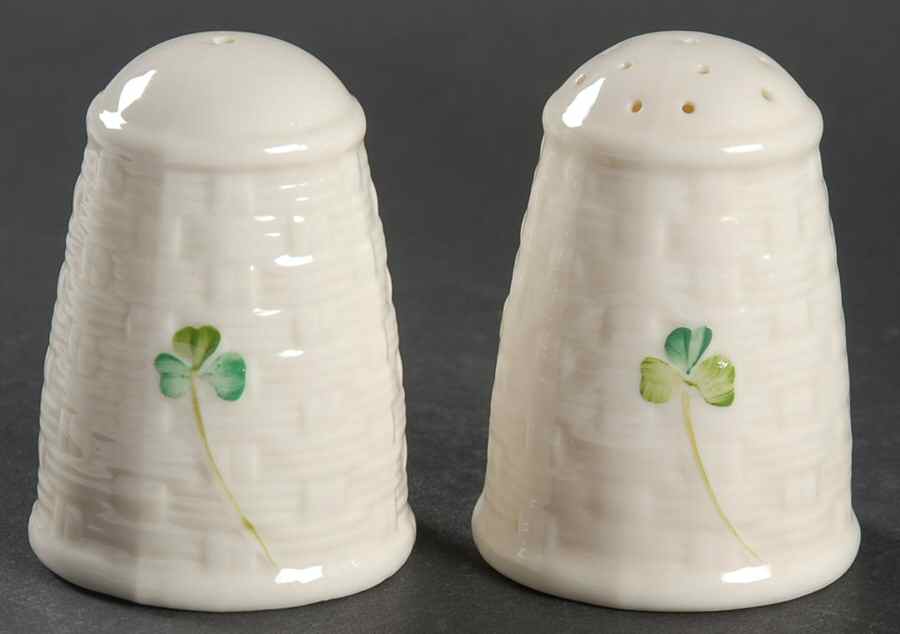 Shamrock Salt & Pepper Set by Belleek Pottery (Ireland)-1
