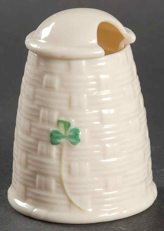 Shamrock Mustard Jar & Lid by Belleek Pottery (Ireland)-1