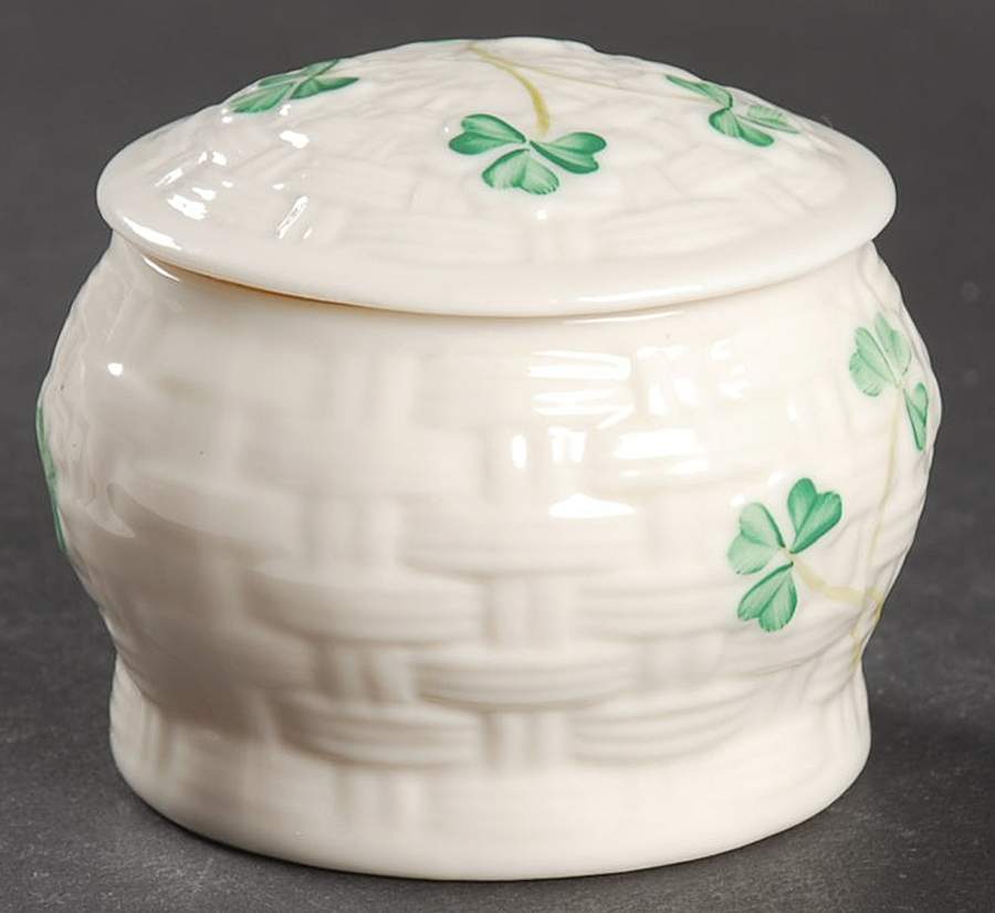 Shamrock Trinket Box with Lid by Belleek Pottery (Ireland)-1