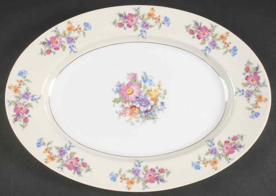 Floradora (Cream Border) 15" Oval Serving Platter by Bohemia Ceramic Works-1