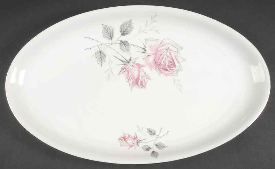 Silver Rose (Platinum Trim) 15" Oval Serving Platter by Bohemia Ceramic Works-1