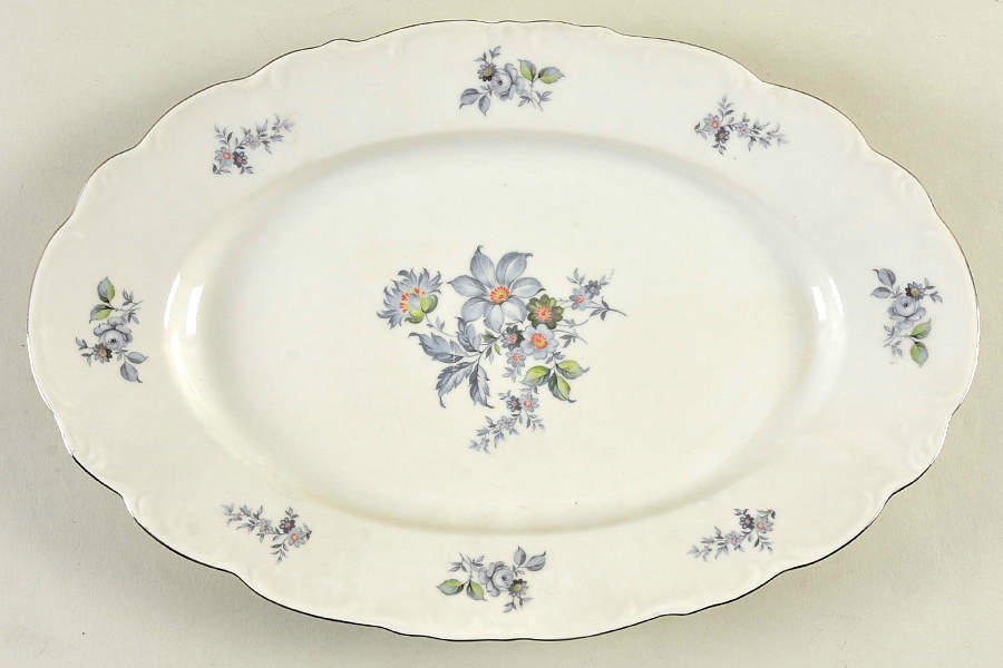 Wild Flower (Platinum Trim) 13" Oval Serving Platter by Bohemia Ceramic Works-1
