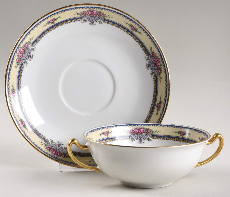 BOJ6 Flat Cream Soup Bowl & Saucer Set by Jean Boyer (Limoges)-1