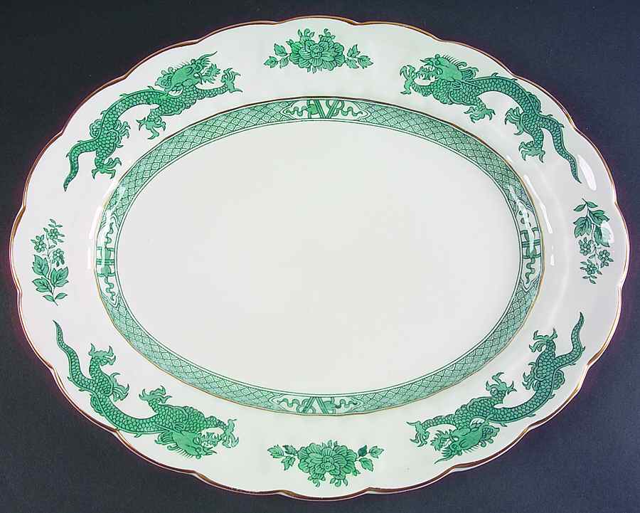 Dragon Green 16" Oval Serving Platter by Booths-1