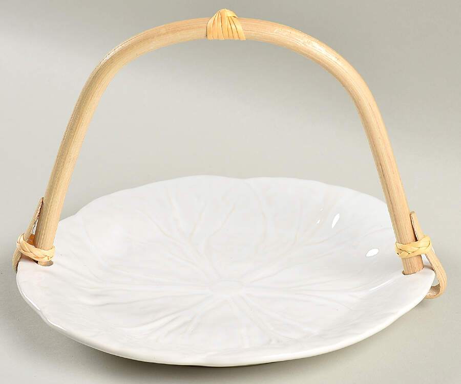 Cabbage White 5 3/8"-5 5/8" Bamboo Handled Serving Plate  HC by Bordallo Pinheiro-1