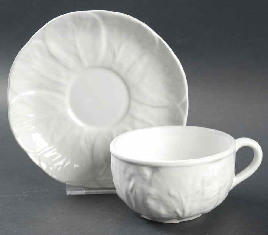 Cabbage White Flat Cup & Saucer Set by Bordallo Pinheiro-1