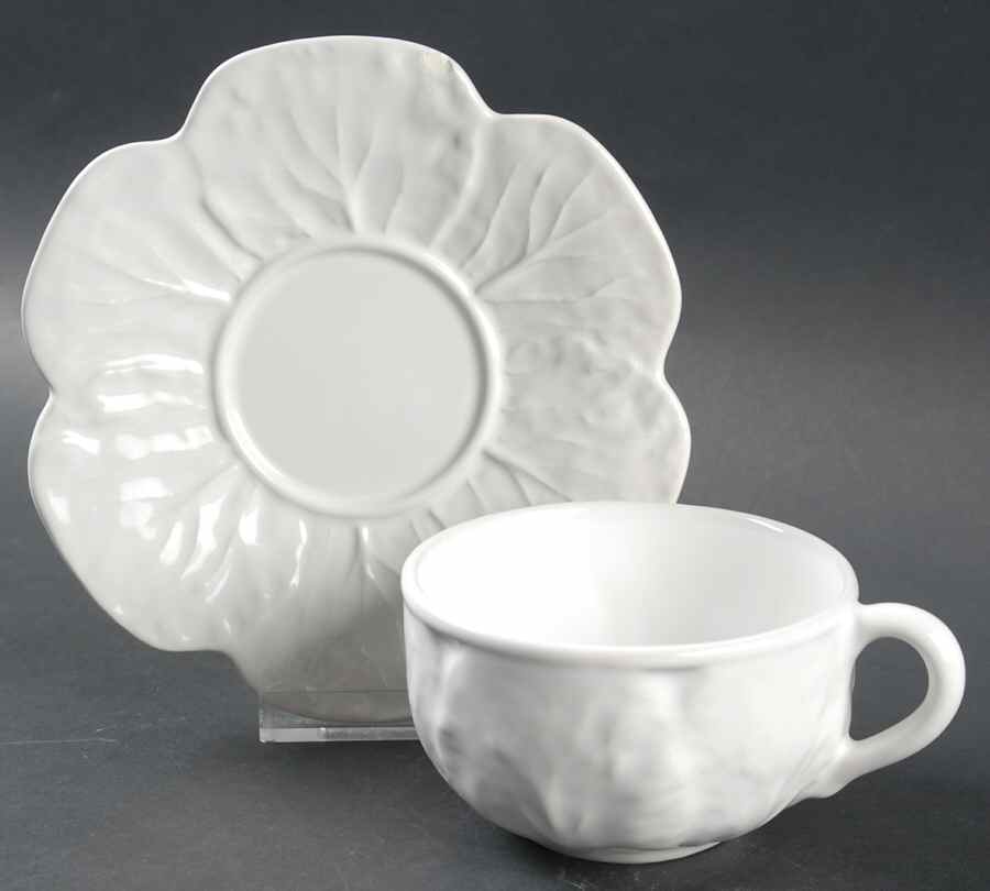 Cabbage White Flat Cup & Saucer Set by Bordallo Pinheiro-1