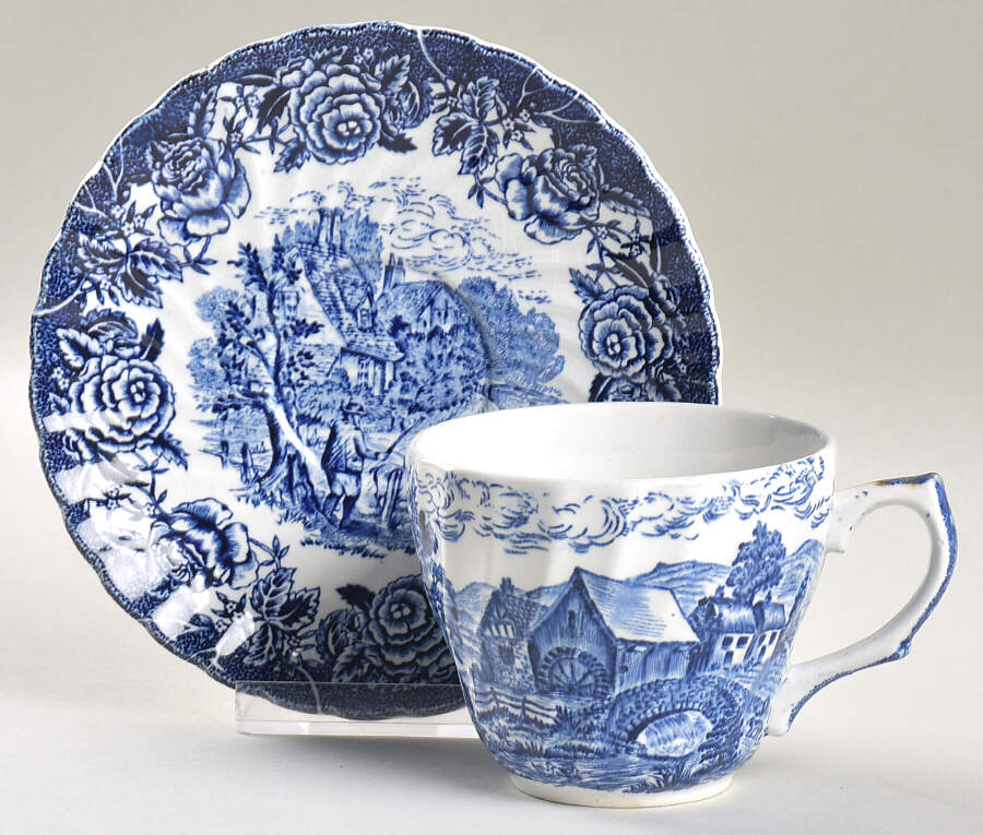 English Country Scenes Blue Footed Cup & Saucer Set by British Anchor-1