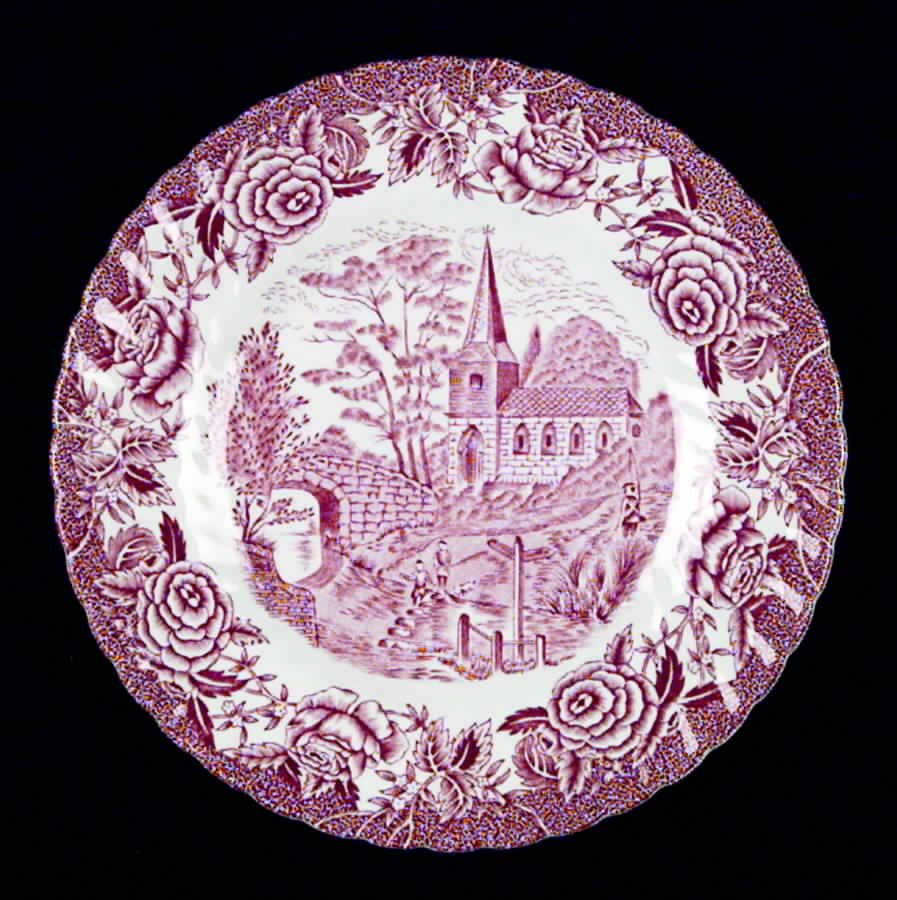 English Country Scenes Red Bread & Butter Plate by British Anchor-1