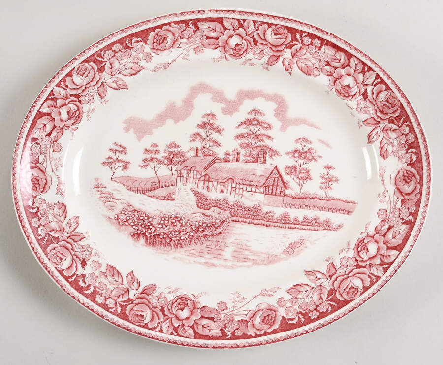 Stratford Scenes Pink 11" Oval Serving Platter by British Anchor-1