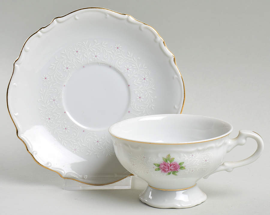 Rose Point Footed Cup & Saucer Set by Bristol (Japan)-1