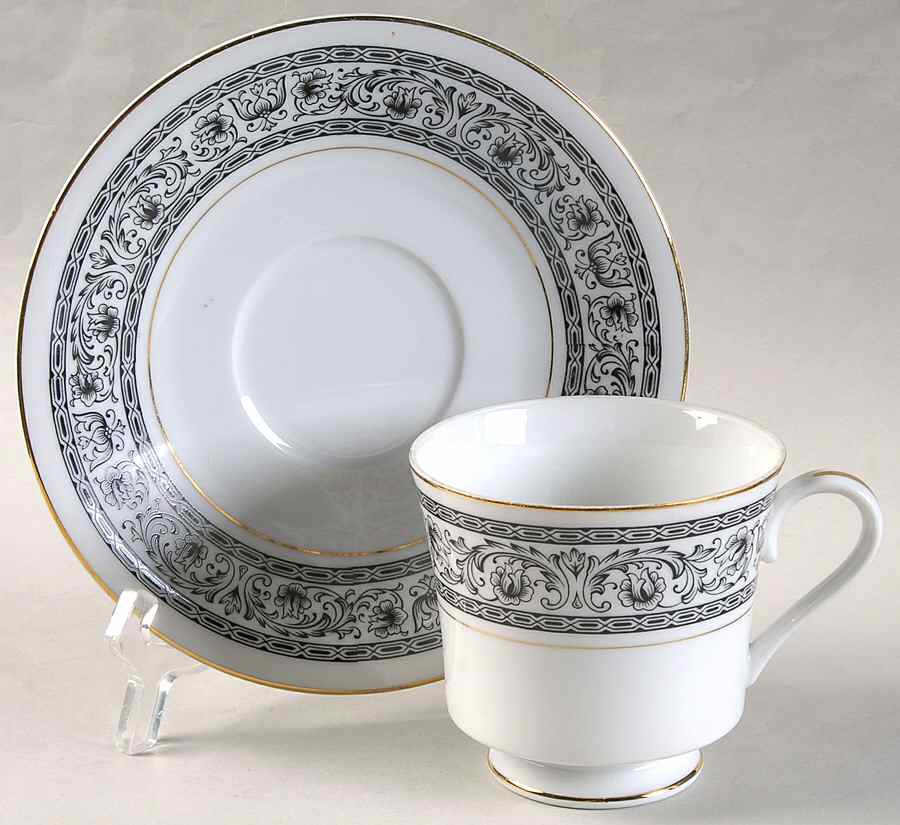 Tribute (Gold Trim) Footed Cup & Saucer Set by Bristol (Japan)-1