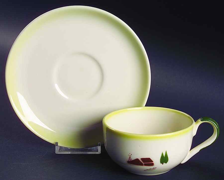 Harvest (Yellow Trim) Flat Cup & Saucer Set by Brock-1