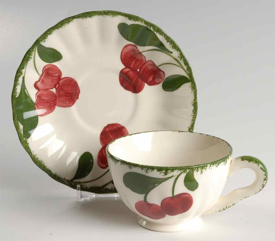 Cherry Coke Footed Cup & Saucer Set by Blue Ridge Southern Pottery-1
