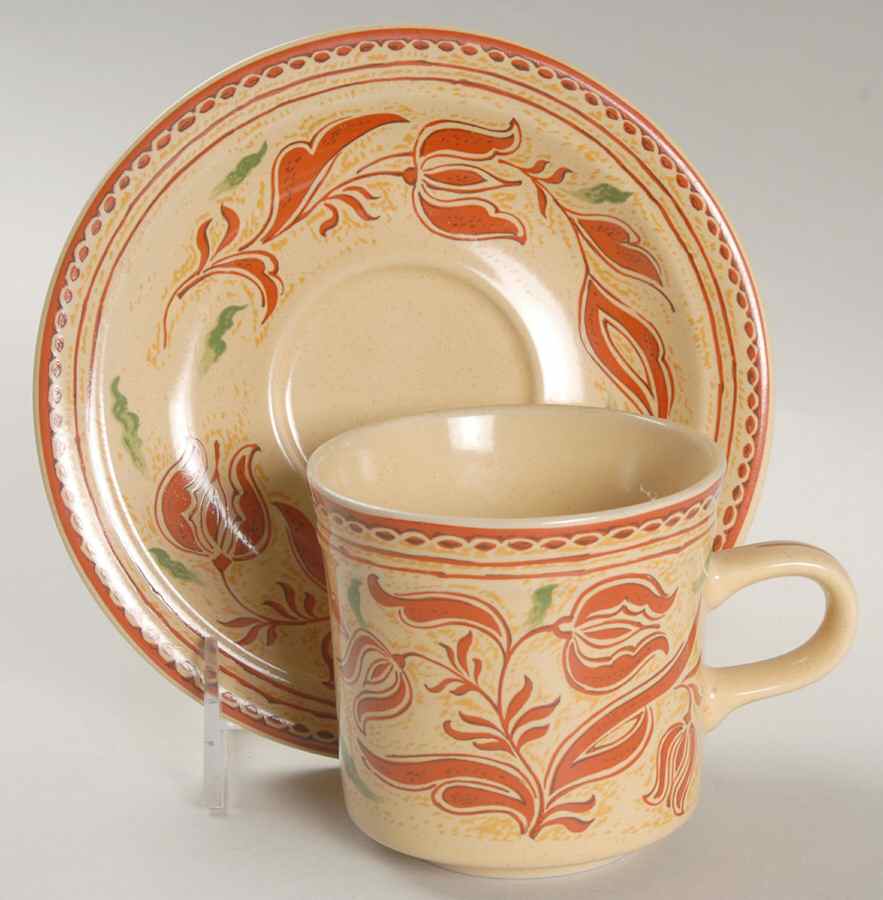 American Folk Art Flat Cup & Saucer Set by Georges Briard-1