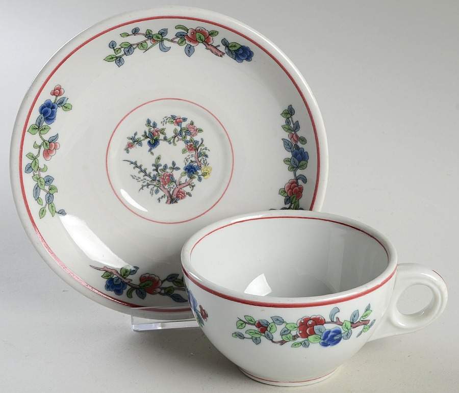 Mandalay (Red Rings) Flat Cup & Saucer Set by Buffalo Pottery-1
