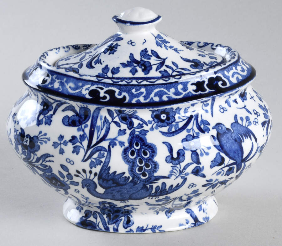 Blue Bird-Regal Peacock Sugar Bowl & Lid by Burgess & Leigh-1