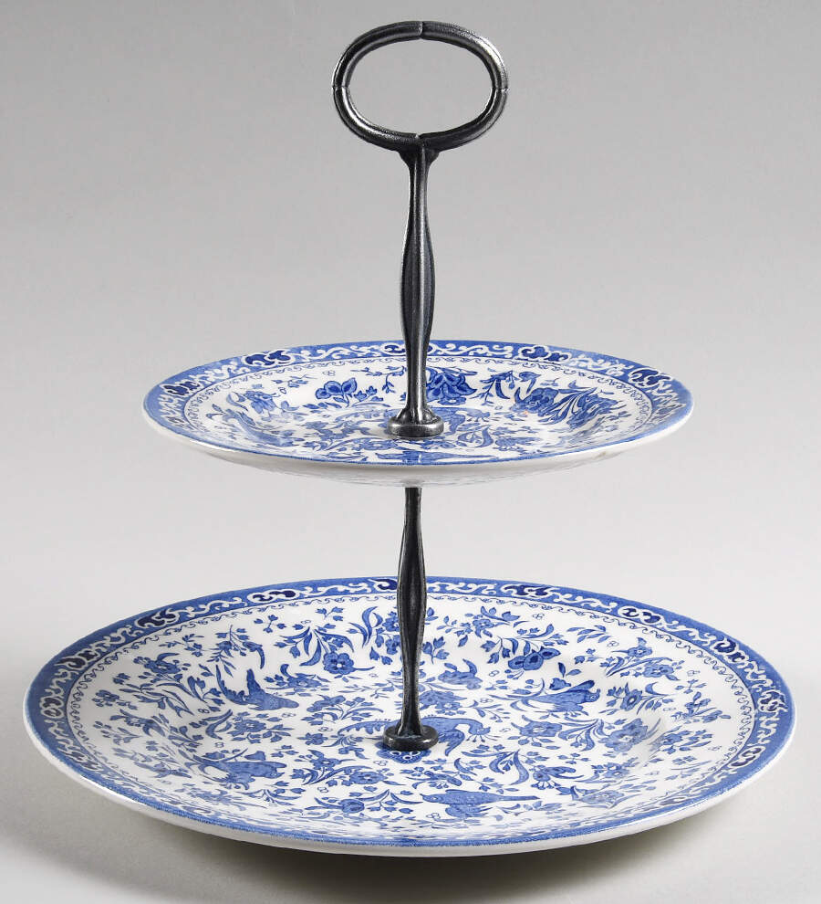 Blue Bird-Regal Peacock 2 Tiered Serving Tray (Dinner & Salad Plate) by Burgess & Leigh-1