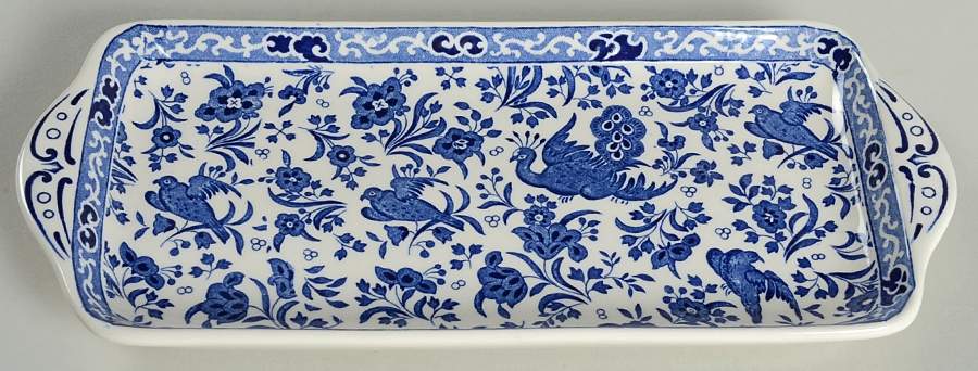 Blue Bird-Regal Peacock Large Sandwich Tray by Burgess & Leigh-1