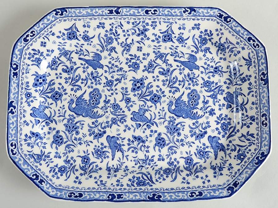 Blue Bird-Regal Peacock 13" Rectangular Serving Platter by Burgess & Leigh-1