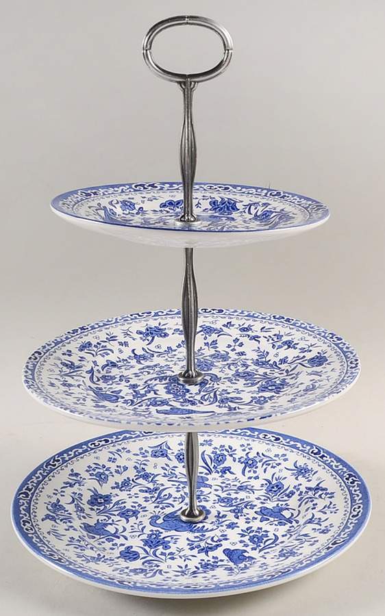 Blue Bird-Regal Peacock 3-Tiered Serving Tray (DP, SP, BB) by Burgess & Leigh-1