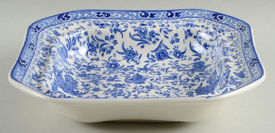Blue Bird-Regal Peacock 9" Square Vegetable Bowl by Burgess & Leigh-1